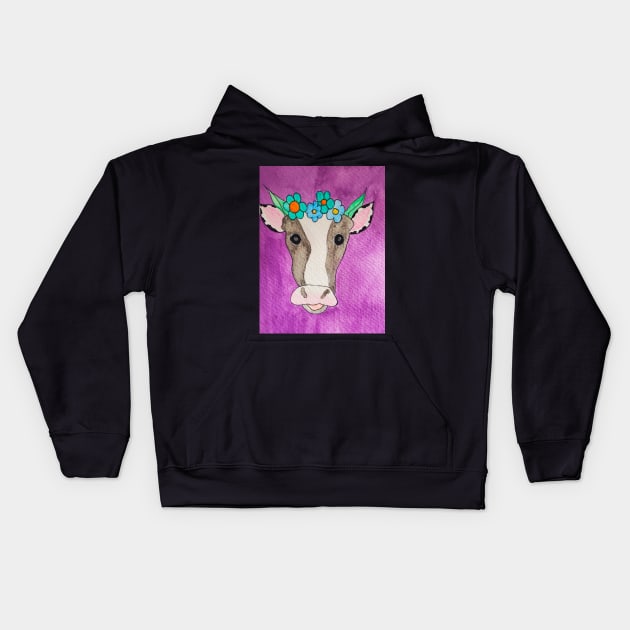 Floral Cow Kids Hoodie by etherealwonders